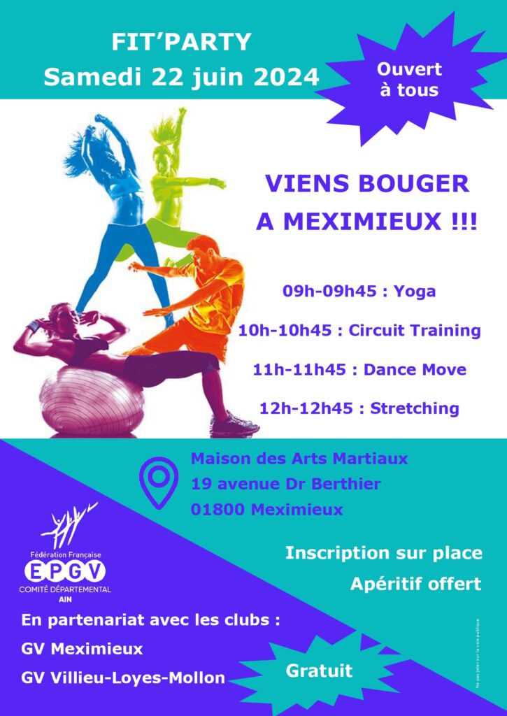 Affiche pour Fit'Party gym à Meximieux le 22 juin 2024